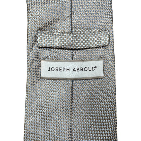 Joseph Abboud Men's Tan Blue Gingham Silk Classic Necktie - Picture 5 of 7